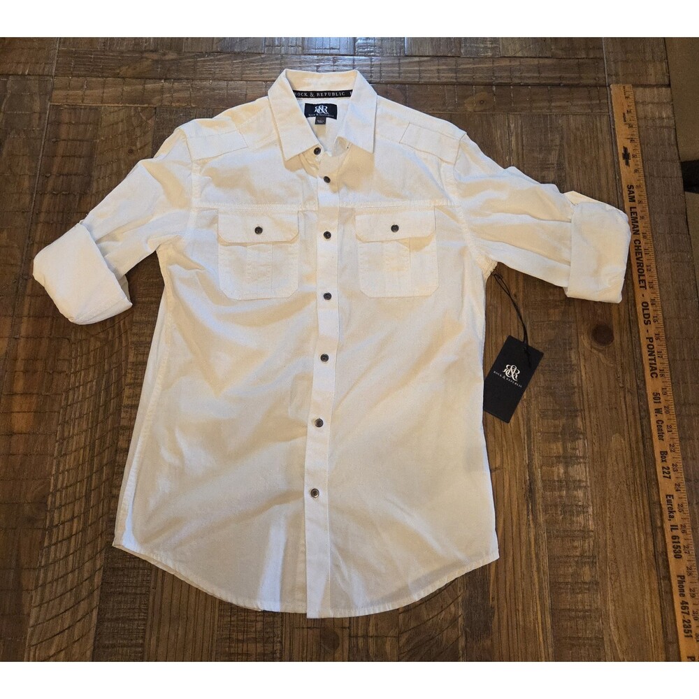 NWT Rock & Republic Mens S White Longsleeve Metal Buttons Casual Dress Shirt